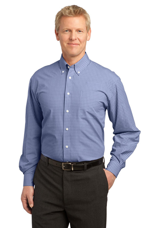 Port Authority Plaid Pattern Easy Care Shirt. S639 - Navy
