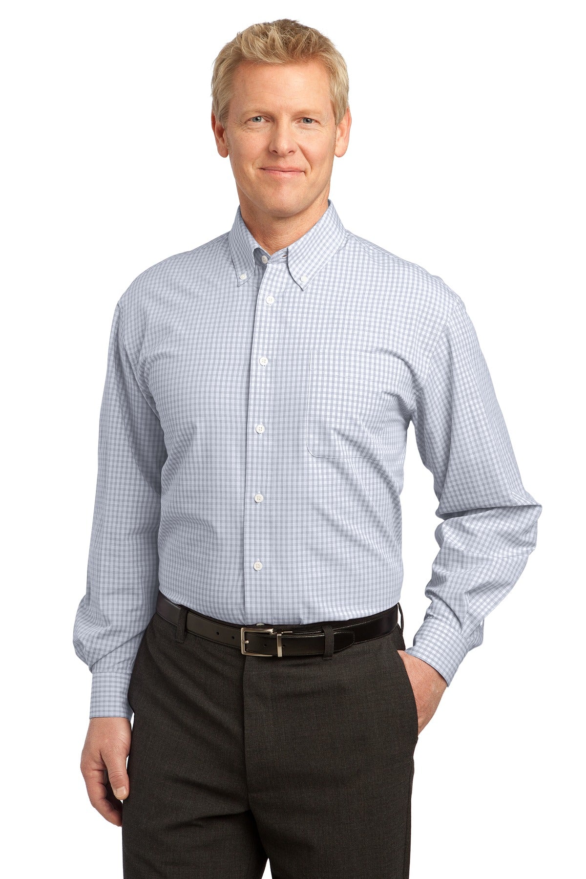 Port Authority Plaid Pattern Easy Care Shirt. S639 - White