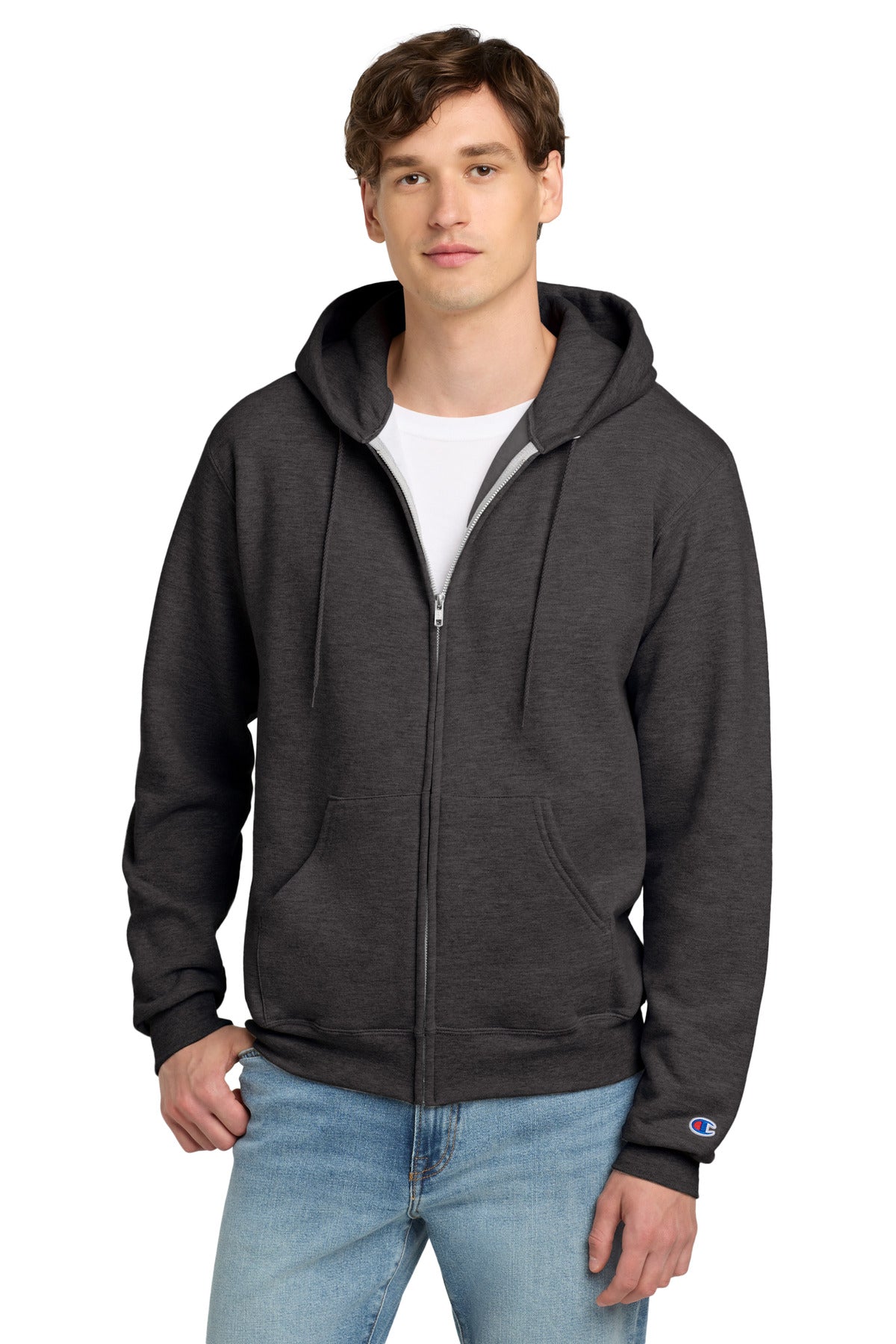 Champion Powerblend Full-Zip Hoodie. S800 - Charcoal Heather