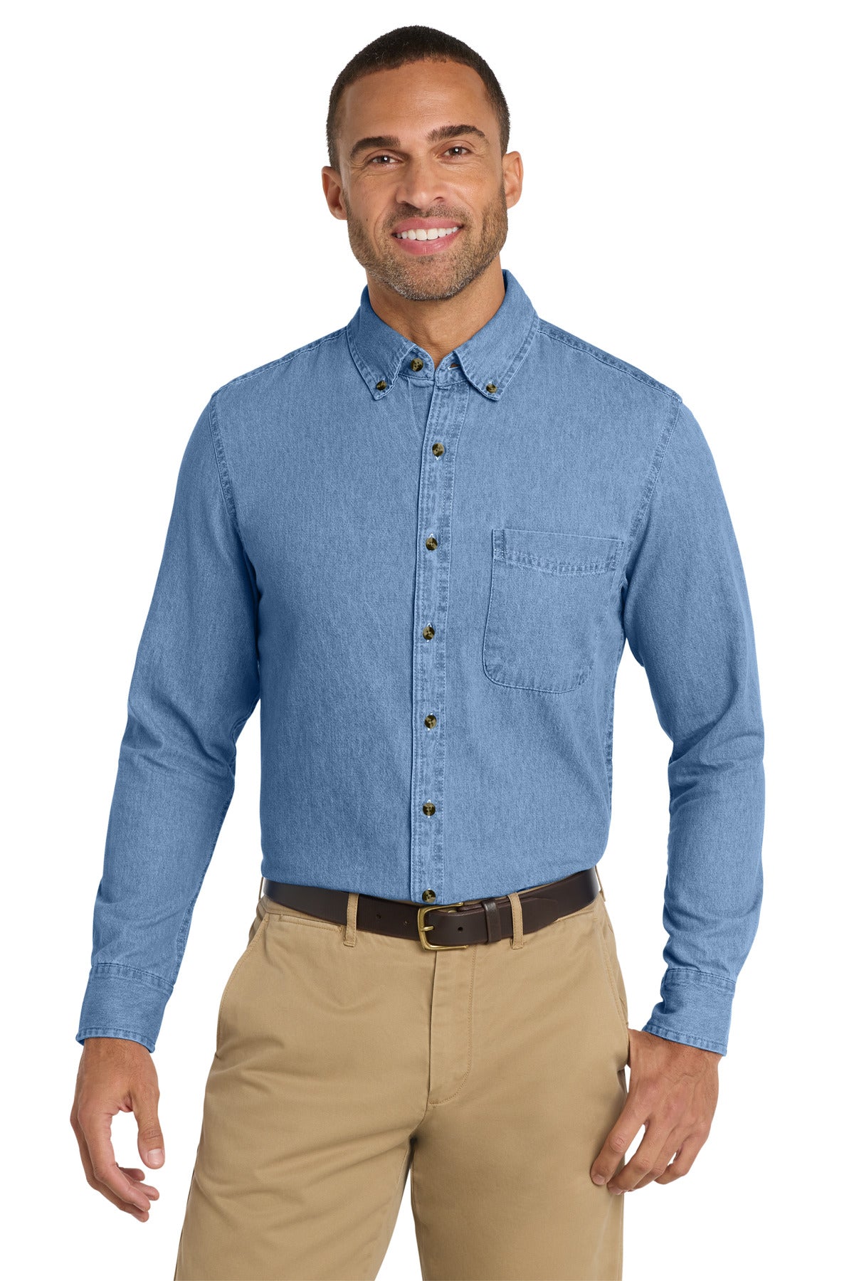 Port & Co Long Sleeve Value Denim Shirt. SP10 - Faded Blue