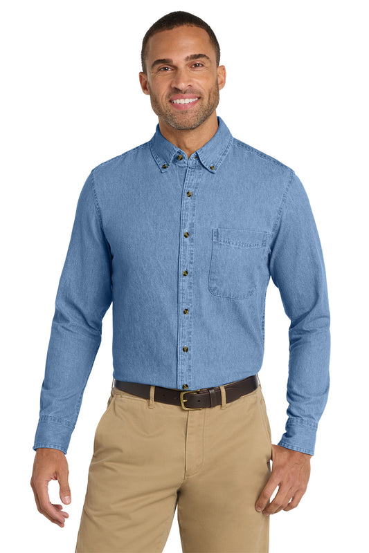 Port & Co Long Sleeve Value Denim Shirt. SP10 - Faded Blue