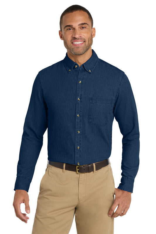 Port & Co Long Sleeve Value Denim Shirt. SP10 - Ink Blue