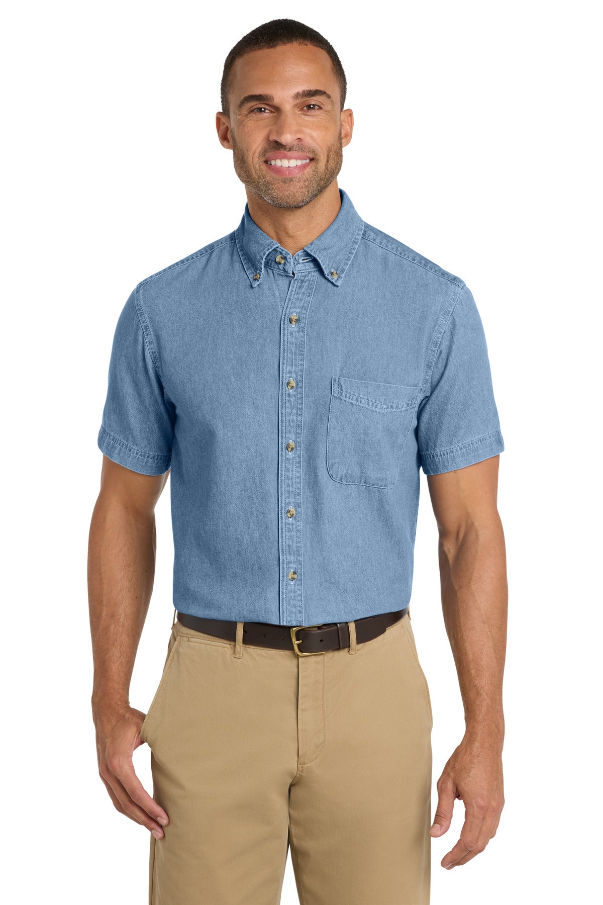 Port & Co Short Sleeve Value Denim Shirt. SP11 - Faded Blue