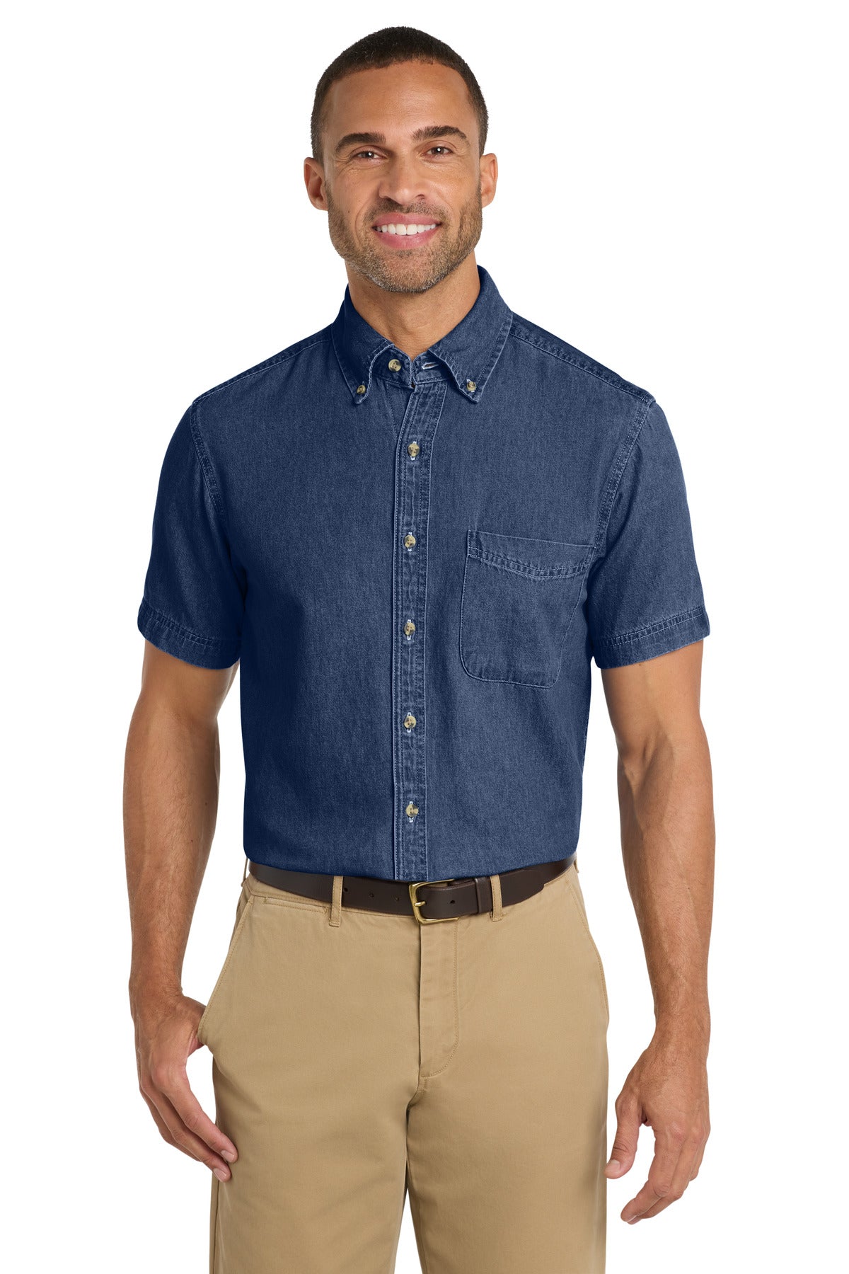 Port & Co Short Sleeve Value Denim Shirt. SP11 - Ink Blue