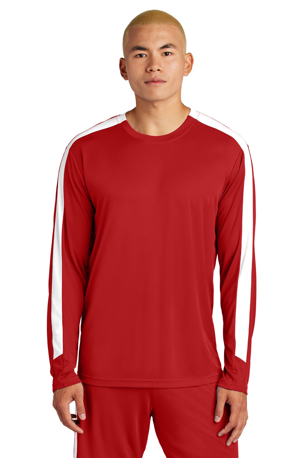 Sport-Tek Competitor United Long Sleeve Crew ST100LS - Deep Red/ White