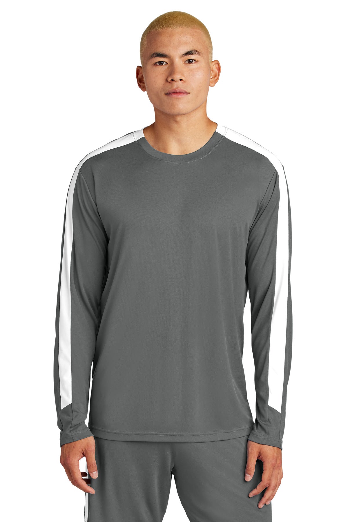 Sport-Tek Competitor United Long Sleeve Crew ST100LS - Iron Grey/ White