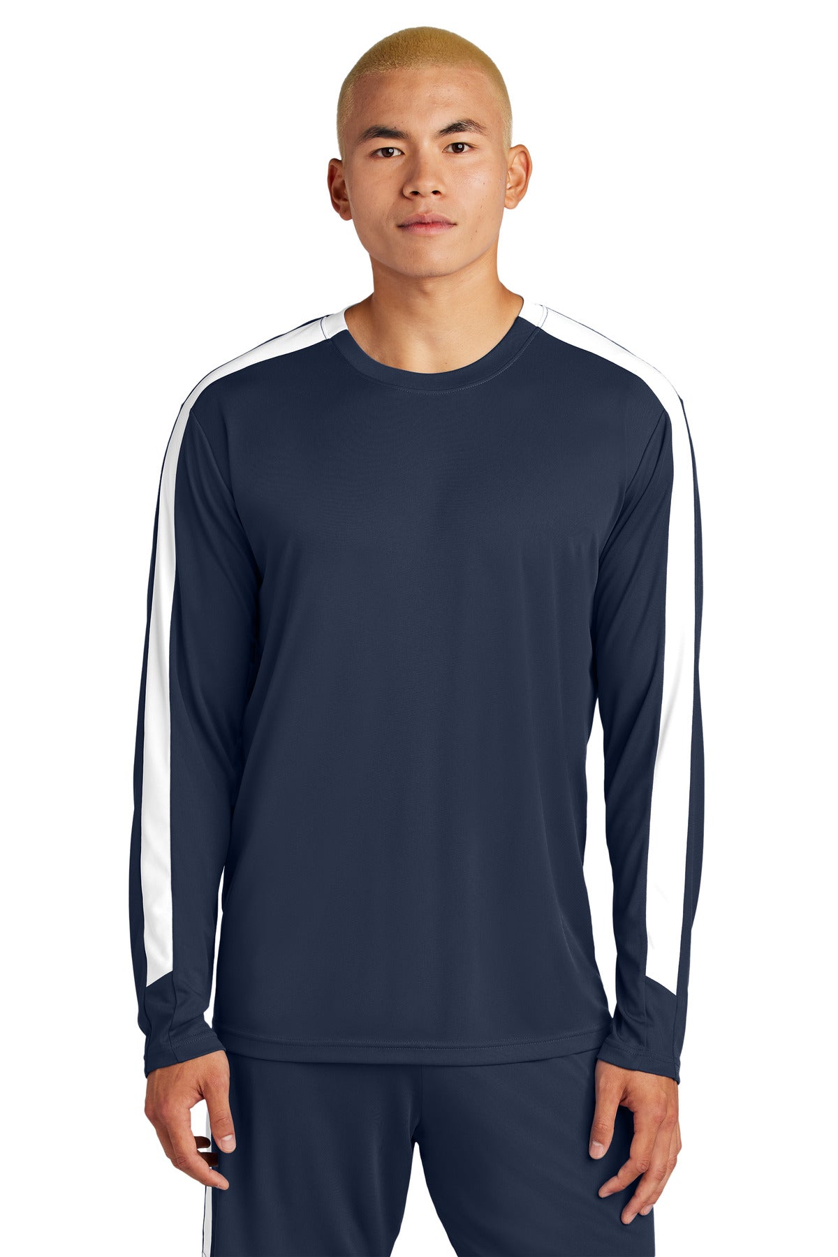 Sport-Tek Competitor United Long Sleeve Crew ST100LS - True Navy/ White