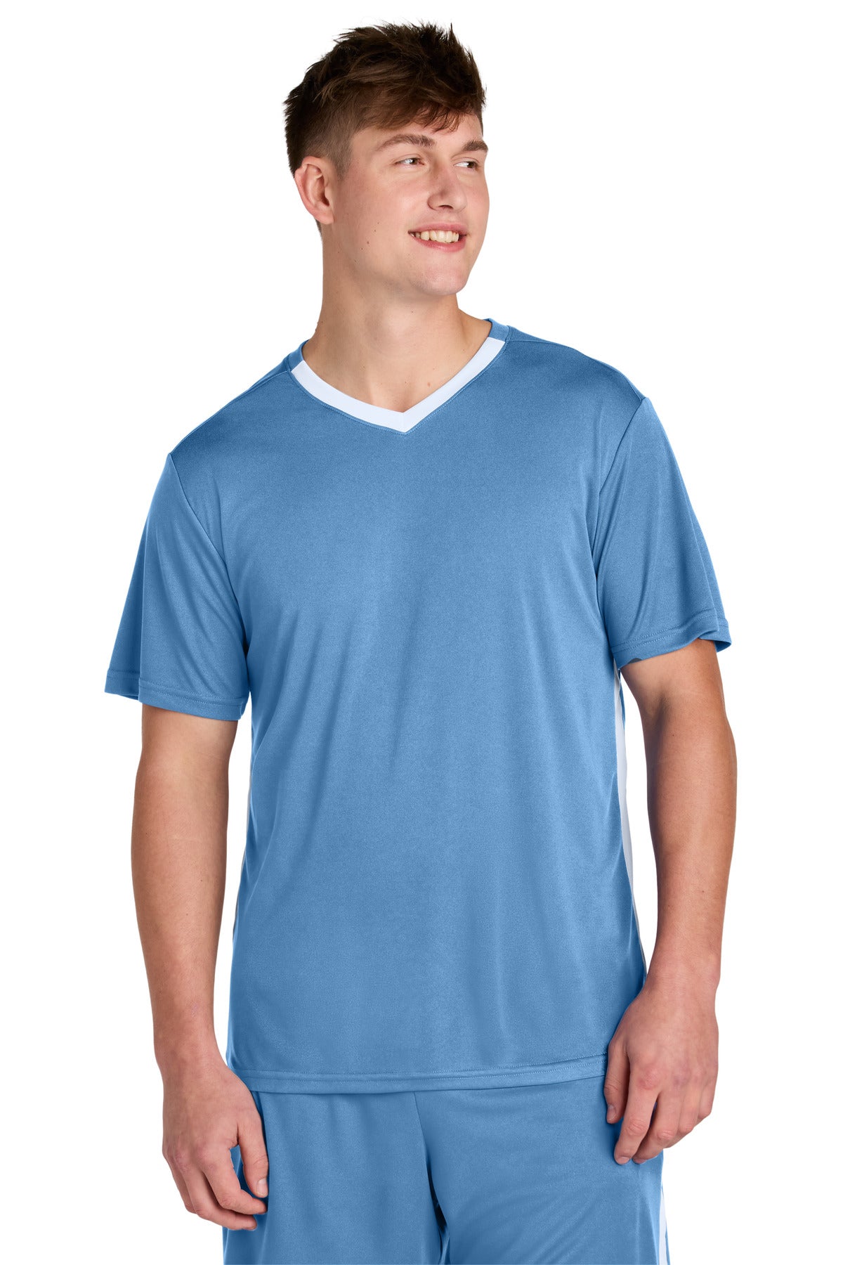 Sport-Tek Competitor United V-Neck ST101 - Carolina Blue/ White