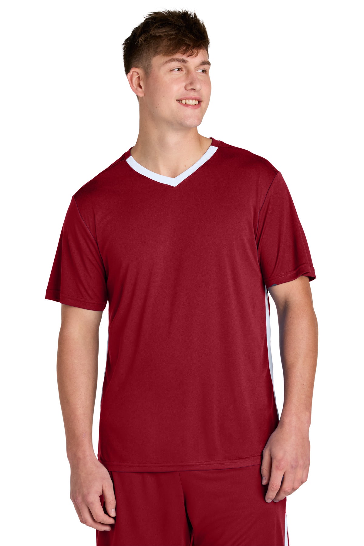Sport-Tek Competitor United V-Neck ST101 - Deep Red/ White