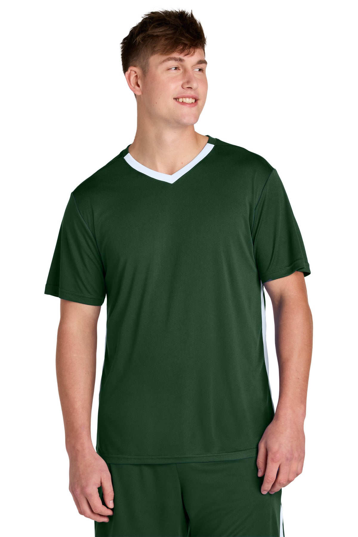 Sport-Tek Competitor United V-Neck ST101 - Forest Green/ White