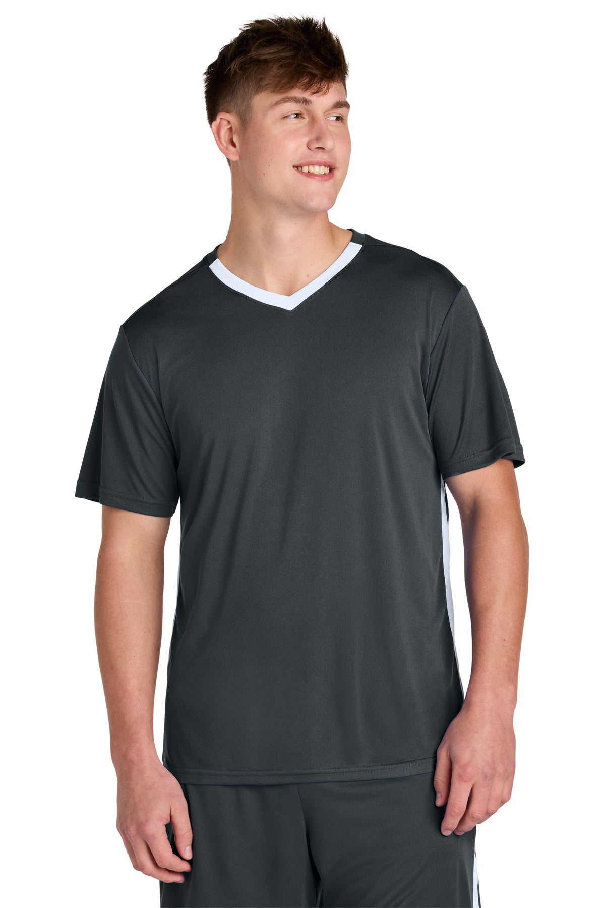 Sport-Tek Competitor United V-Neck ST101 - Iron Grey/ White