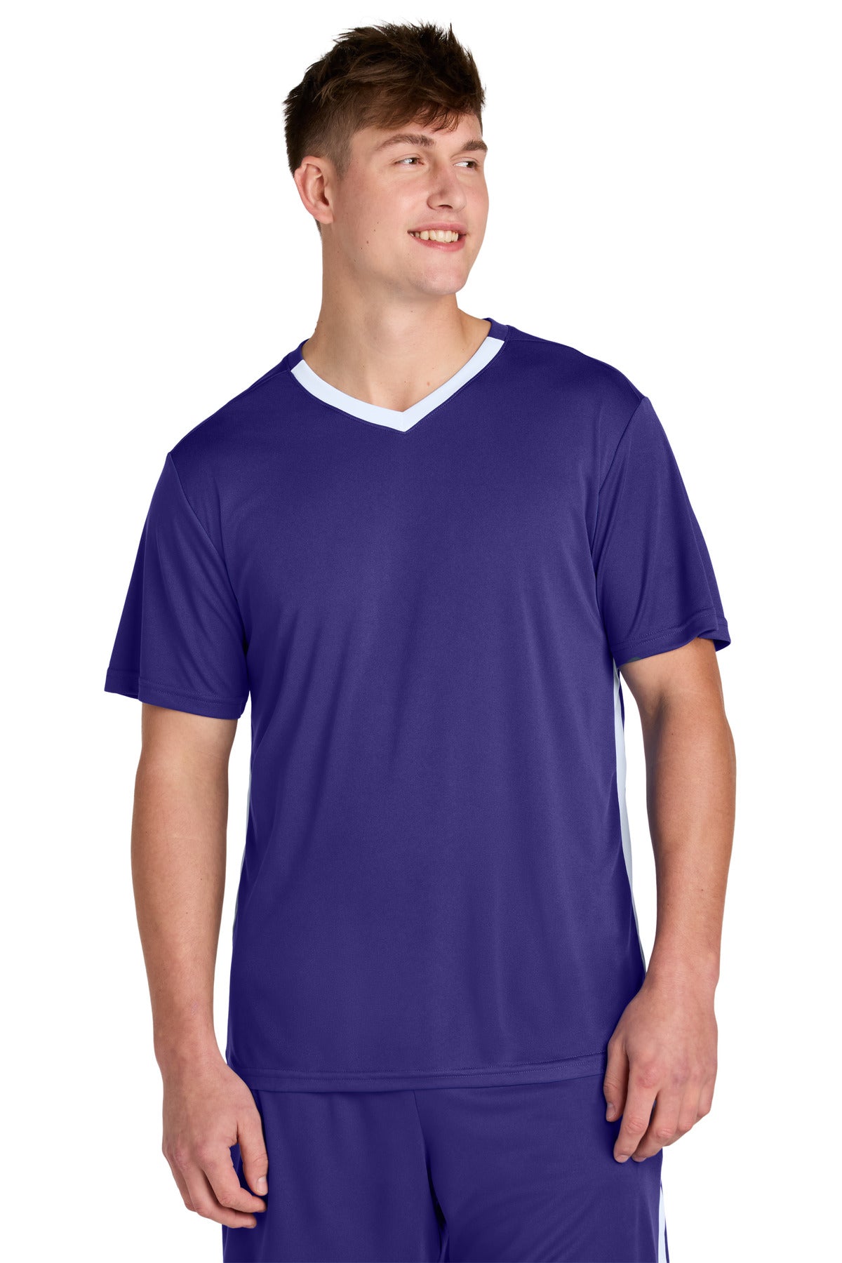 Sport-Tek Competitor United V-Neck ST101 - Purple/ White