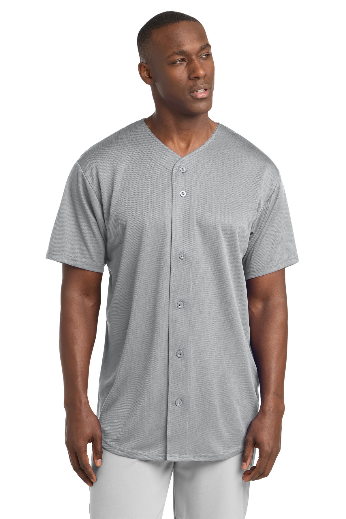 Sport-Tek PosiCharge Tough Mesh Full-Button Jersey. ST220 - Silver