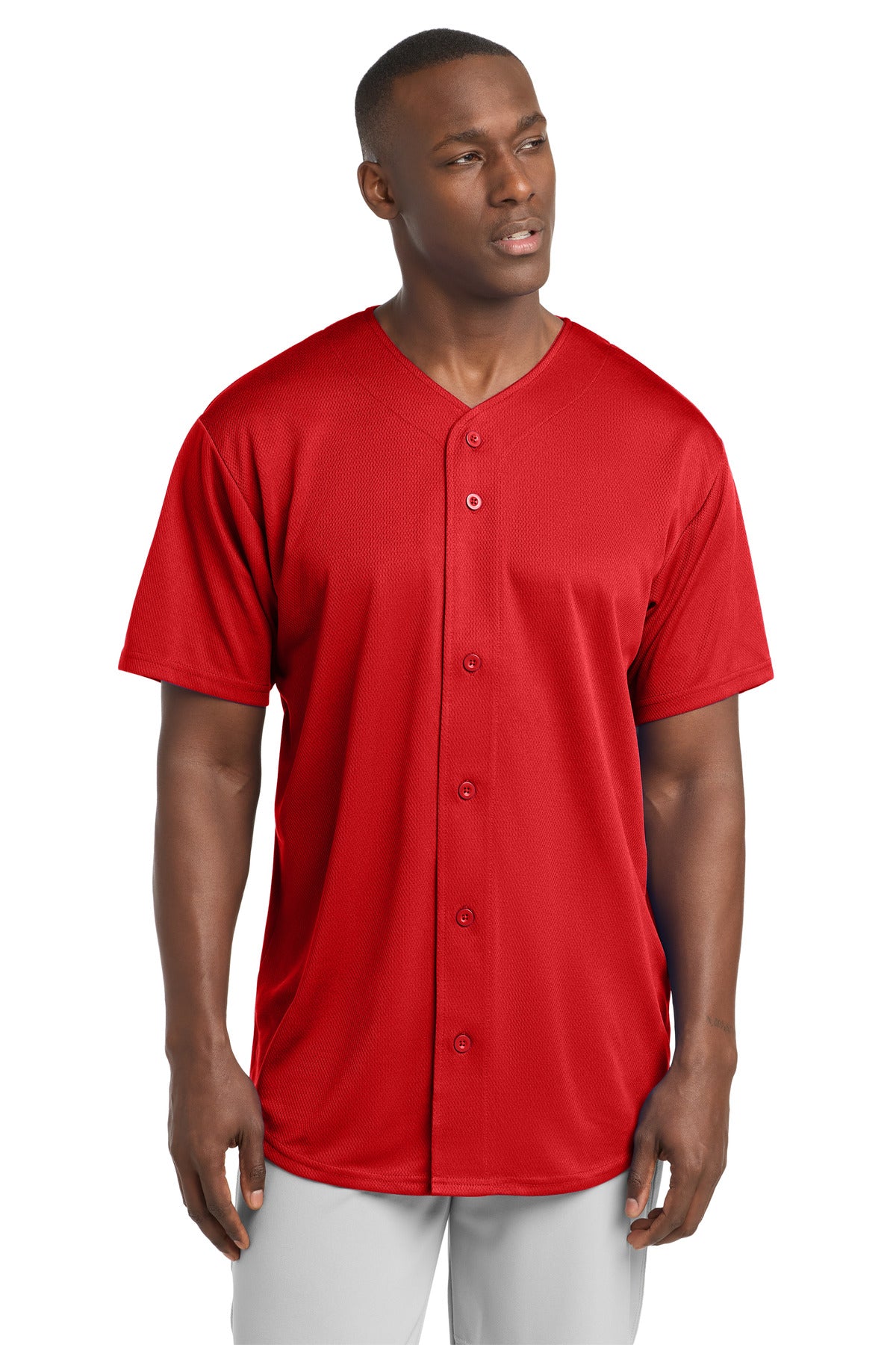 Sport-Tek PosiCharge Tough Mesh Full-Button Jersey. ST220 - True Red