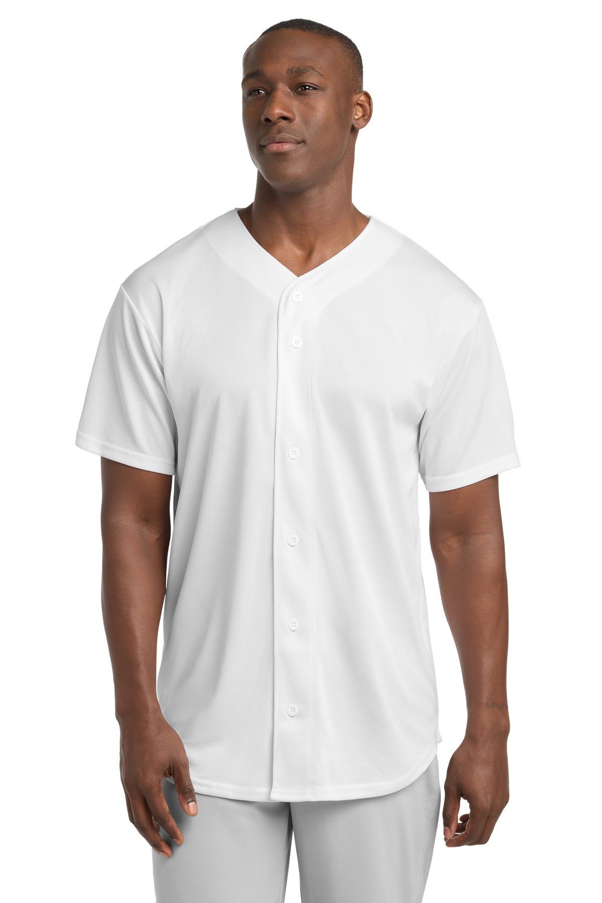Sport-Tek PosiCharge Tough Mesh Full-Button Jersey. ST220 - White