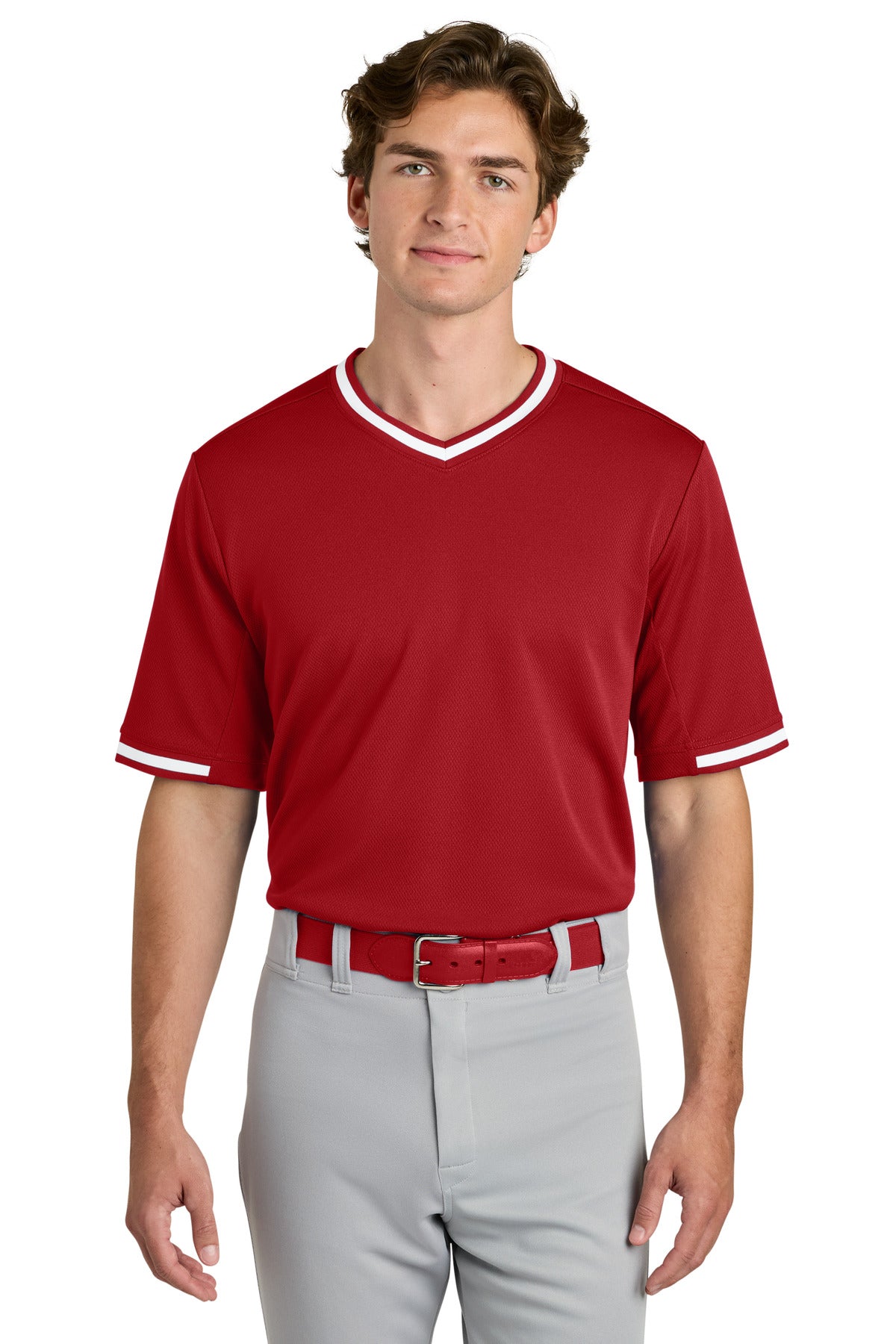 Sport-Tek Tough Mesh V-Neck Baseball Jersey ST221 - True Red