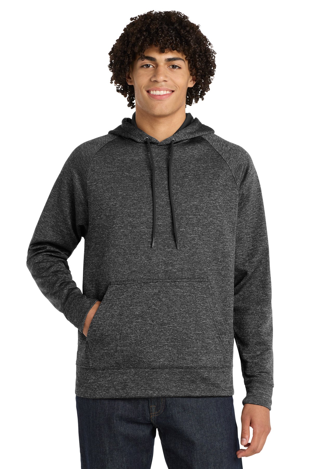 Sport-Tek PosiCharge Electric Heather Fleece Hooded Pullover. ST225 - Grey-Black Electric