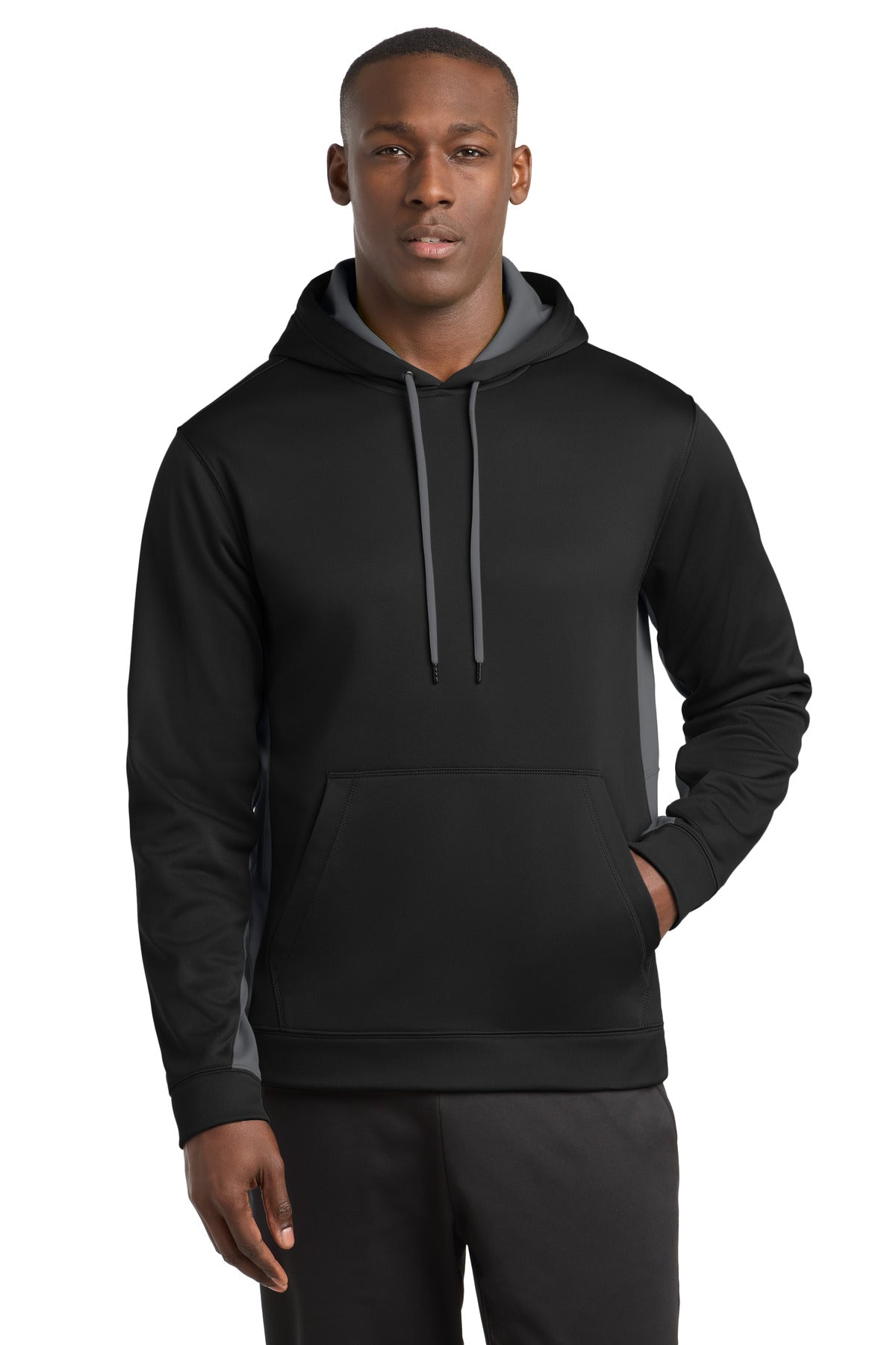 Sport-Tek Sport-Wick Fleece Colorblock Hooded Pullover. ST235 - Black/ Dark Smoke Grey