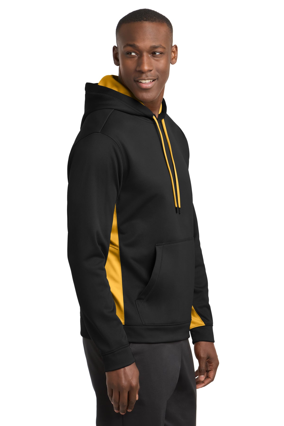 Sport-Tek Sport-Wick Fleece Colorblock Hooded Pullover. ST235 - Black/ Gold