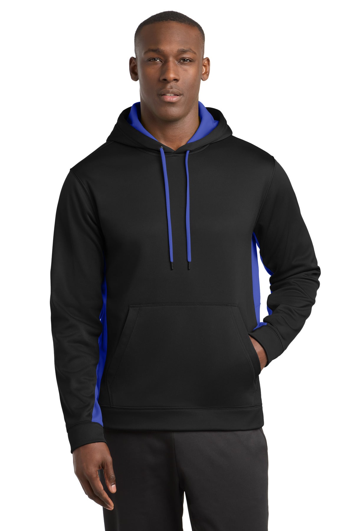 Sport-Tek Sport-Wick Fleece Colorblock Hooded Pullover. ST235 - Black/ True Royal