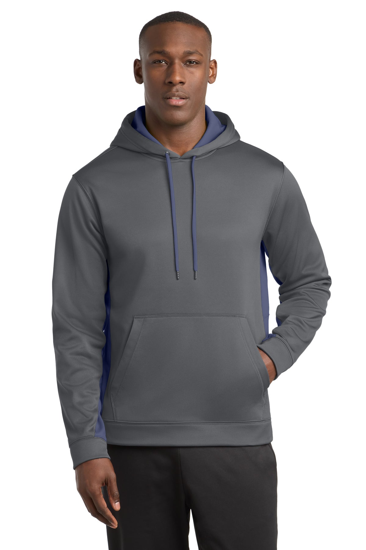 Sport-Tek Sport-Wick Fleece Colorblock Hooded Pullover. ST235 - Dark Smoke Grey/ Navy