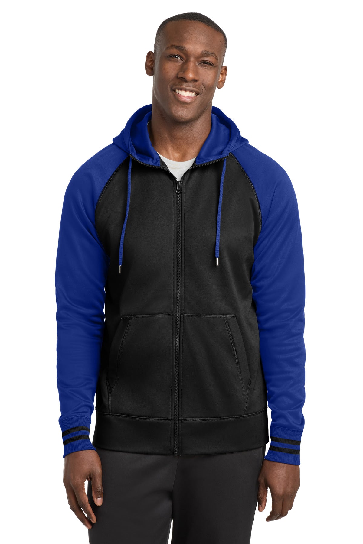 Sport-Tek Sport-Wick Varsity Fleece Full-Zip Hooded Jacket. ST236 - Black/ True Royal
