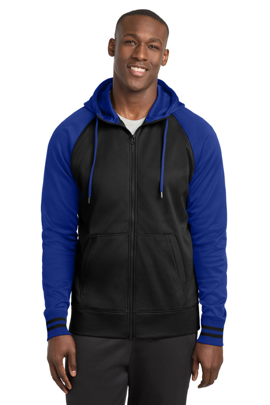 Sport-Tek Sport-Wick Varsity Fleece Full-Zip Hooded Jacket. ST236 - Black/ True Royal