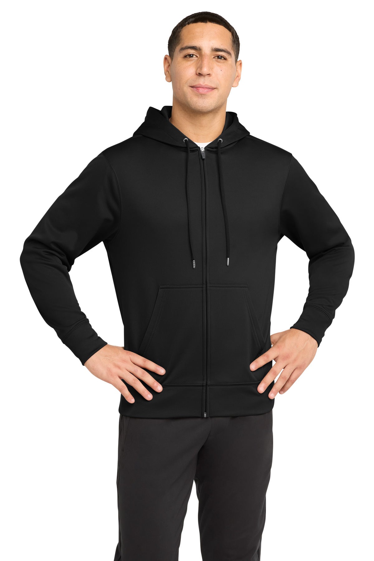 Sport-Tek Sport-Wick Fleece Full-Zip Hooded Jacket.  ST238 - Black