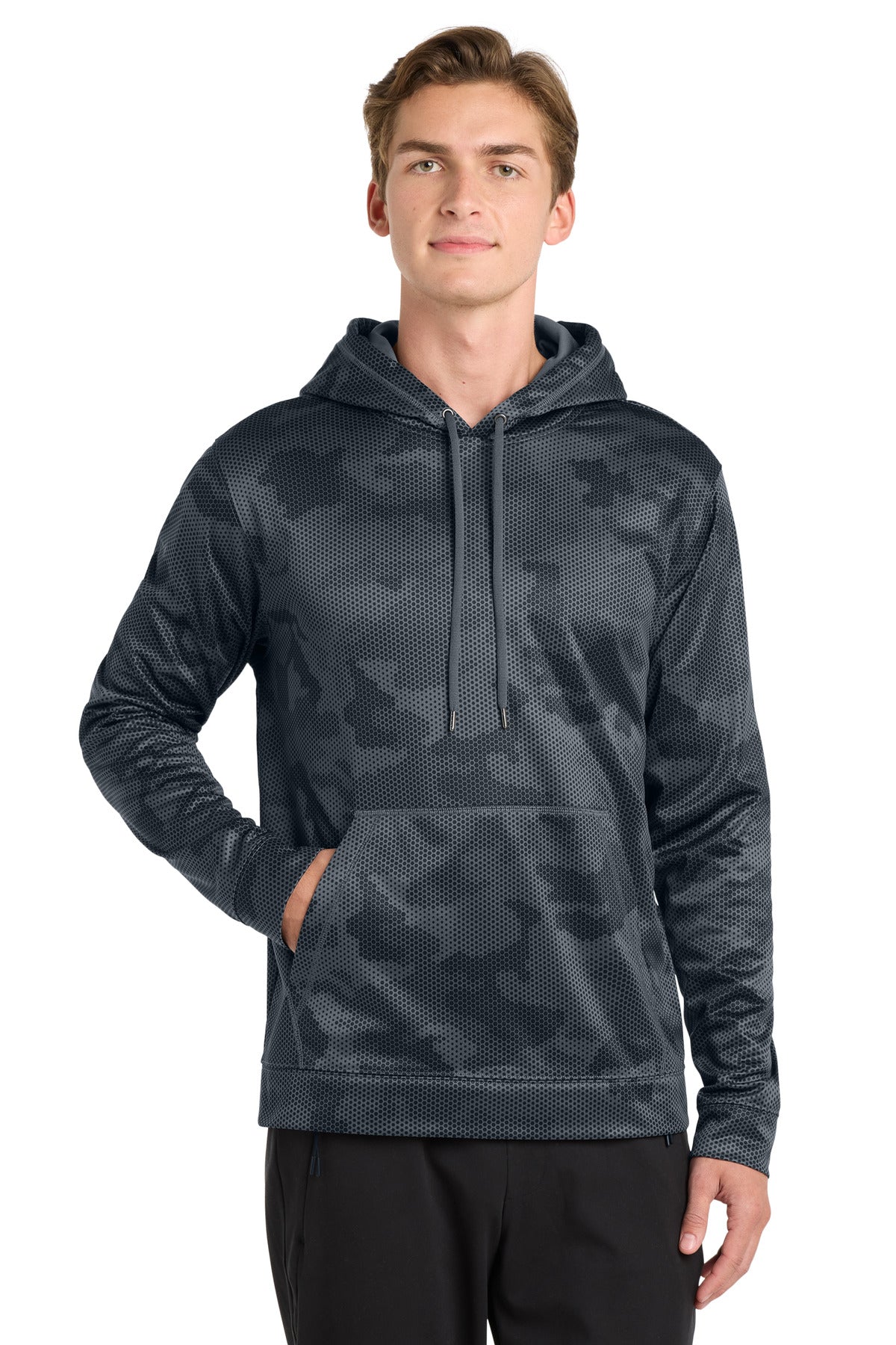 Sport-Tek Sport-Wick CamoHex Fleece Hooded Pullover. ST240 - Dark Smoke Grey
