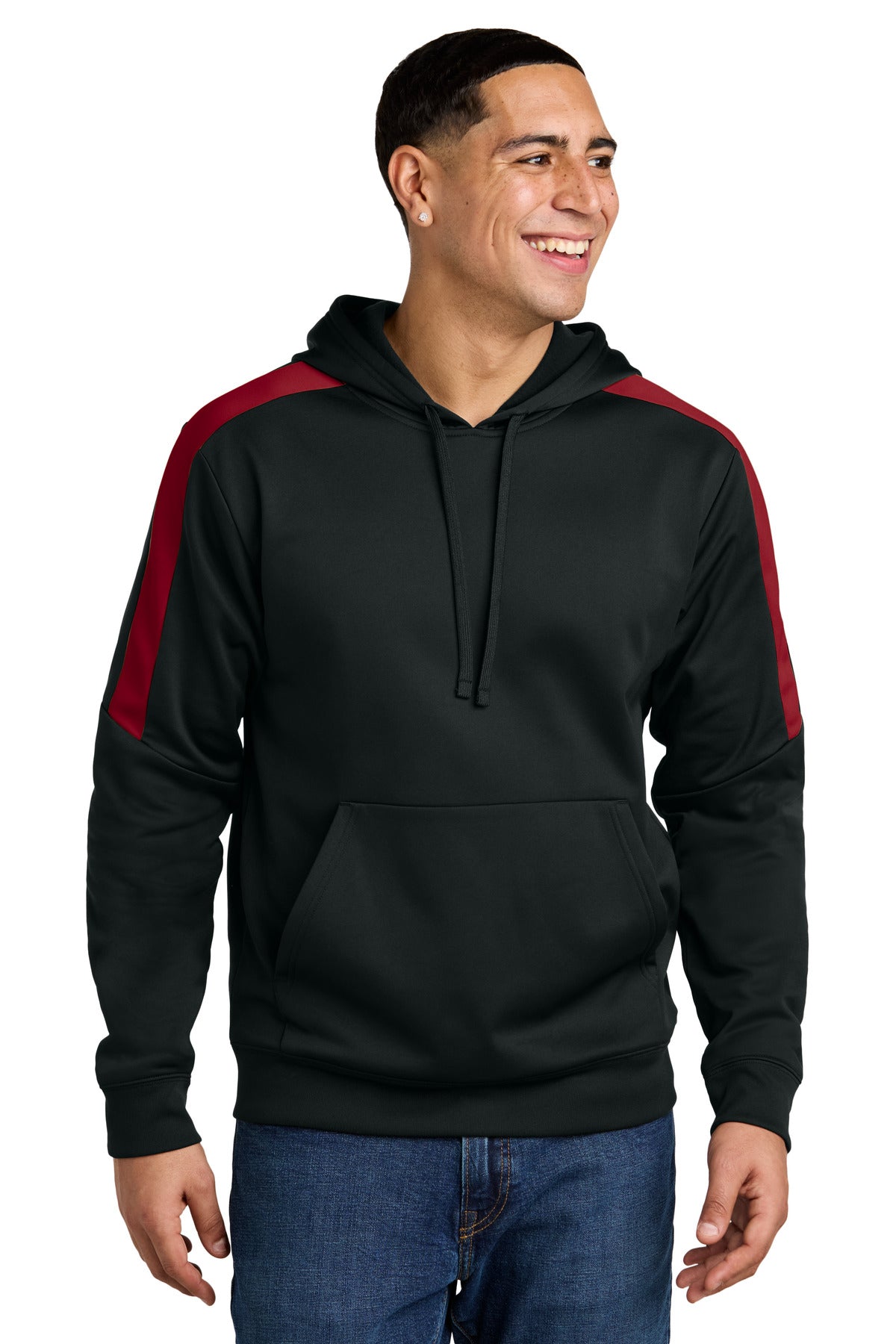 Sport-Tek Sport-Wick Fleece United Pullover Hoodie ST255 - Black/ Deep Red