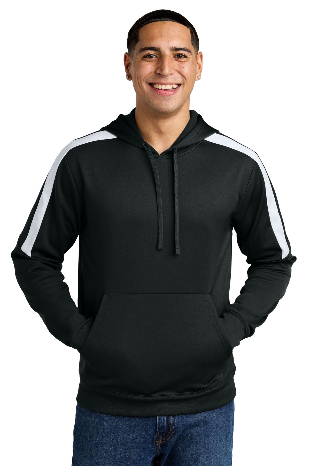 Sport-Tek Sport-Wick Fleece United Pullover Hoodie ST255 - Black/ White