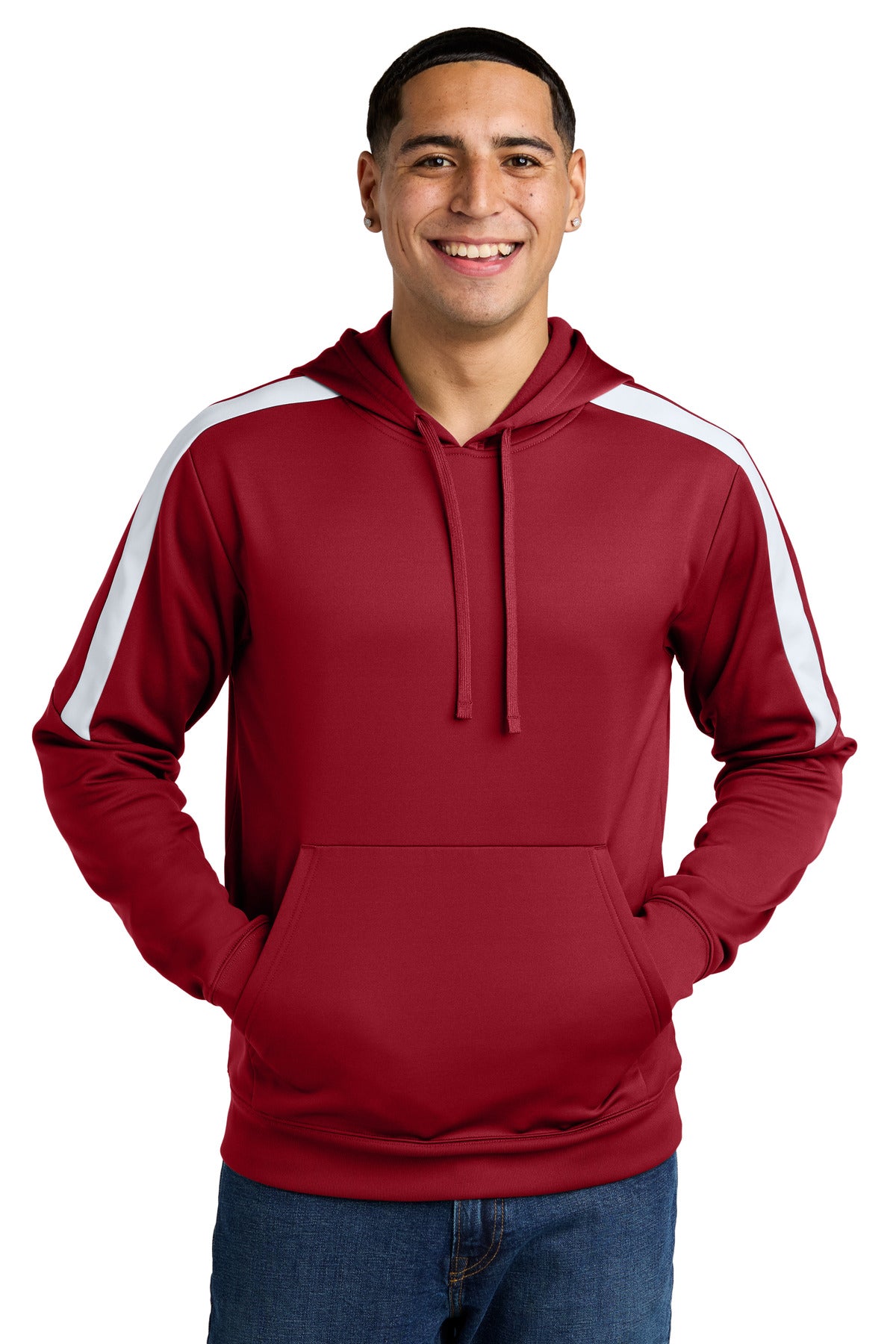 Sport-Tek Sport-Wick Fleece United Pullover Hoodie ST255 - Deep Red/ White