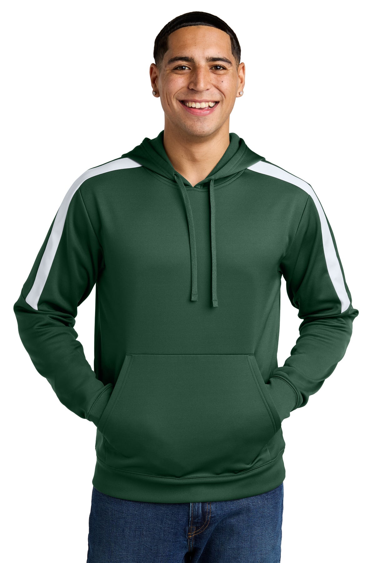 Sport-Tek Sport-Wick Fleece United Pullover Hoodie ST255 - Forest Green/ White