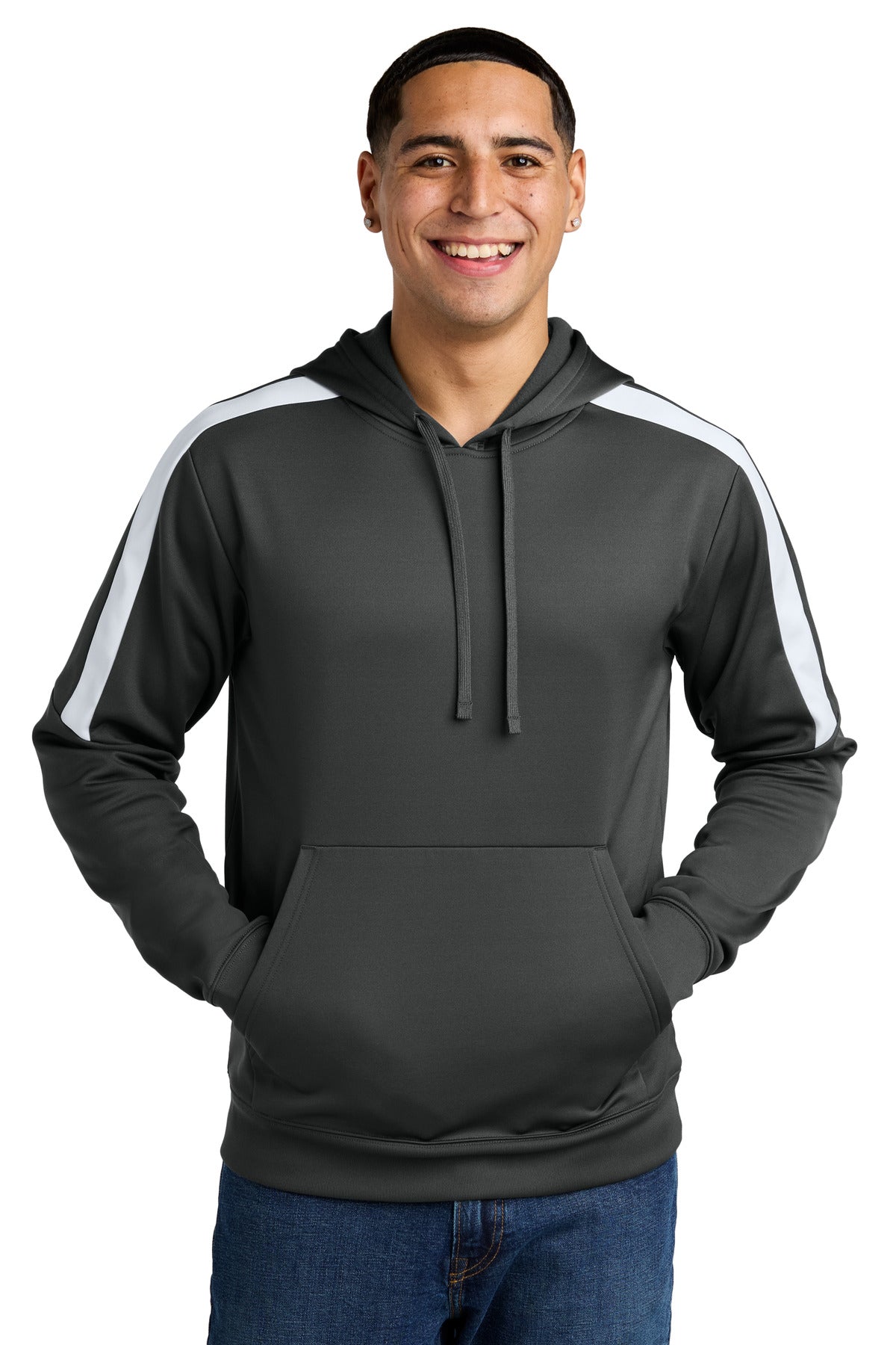 Sport-Tek Sport-Wick Fleece United Pullover Hoodie ST255 - Iron Grey/ White