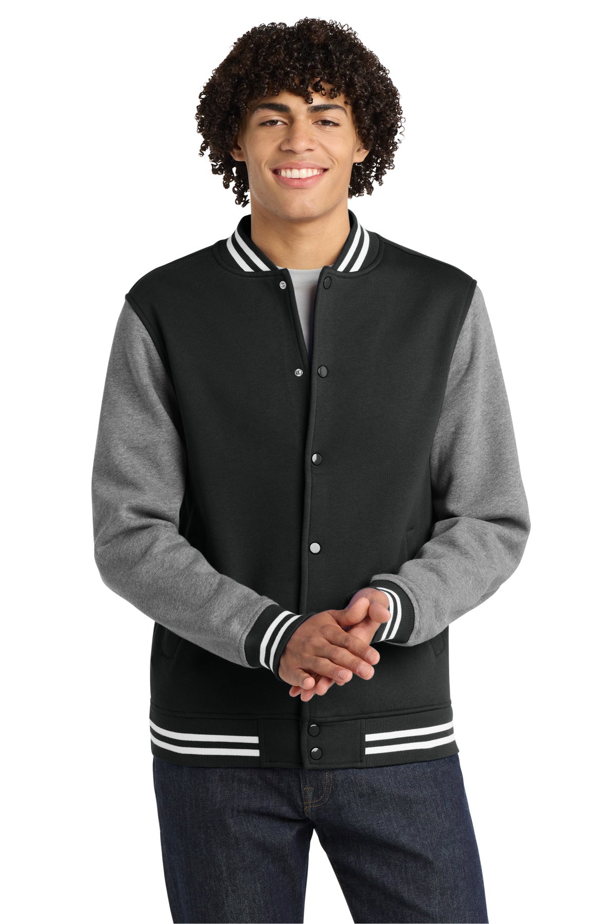 Sport-Tek Fleece Letterman Jacket. ST270 - Black/ Vintage Heather