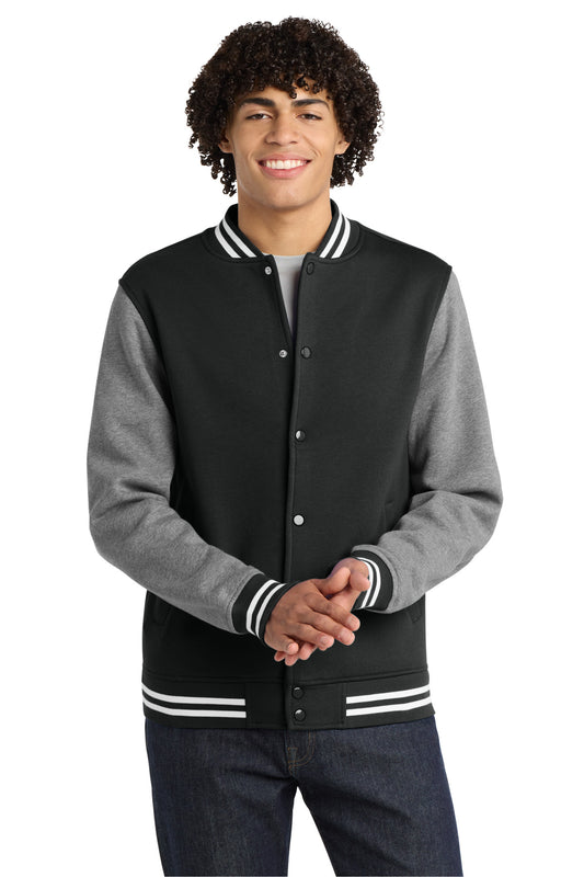 Sport-Tek Fleece Letterman Jacket. ST270 - Black/ Vintage Heather