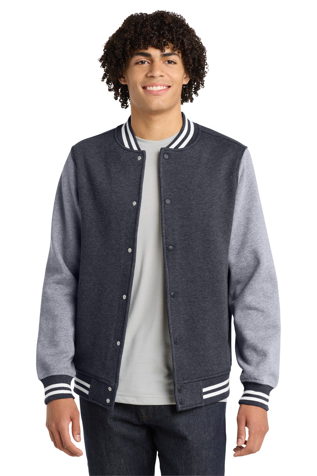 Sport-Tek Fleece Letterman Jacket. ST270 - Graphite Heather/ Vintage Heather