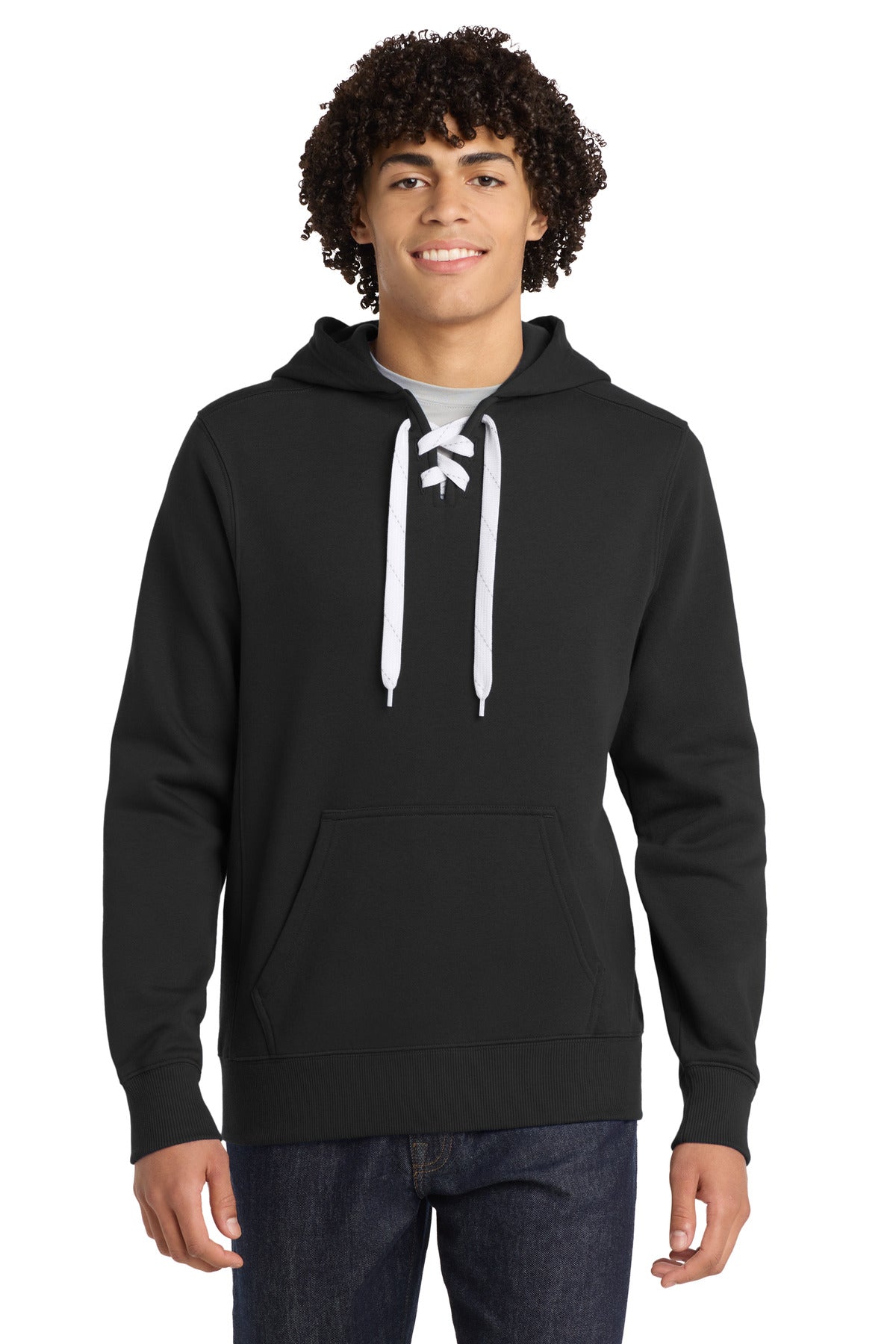 Sport-Tek Lace Up Pullover Hooded Sweatshirt. ST271 - Black
