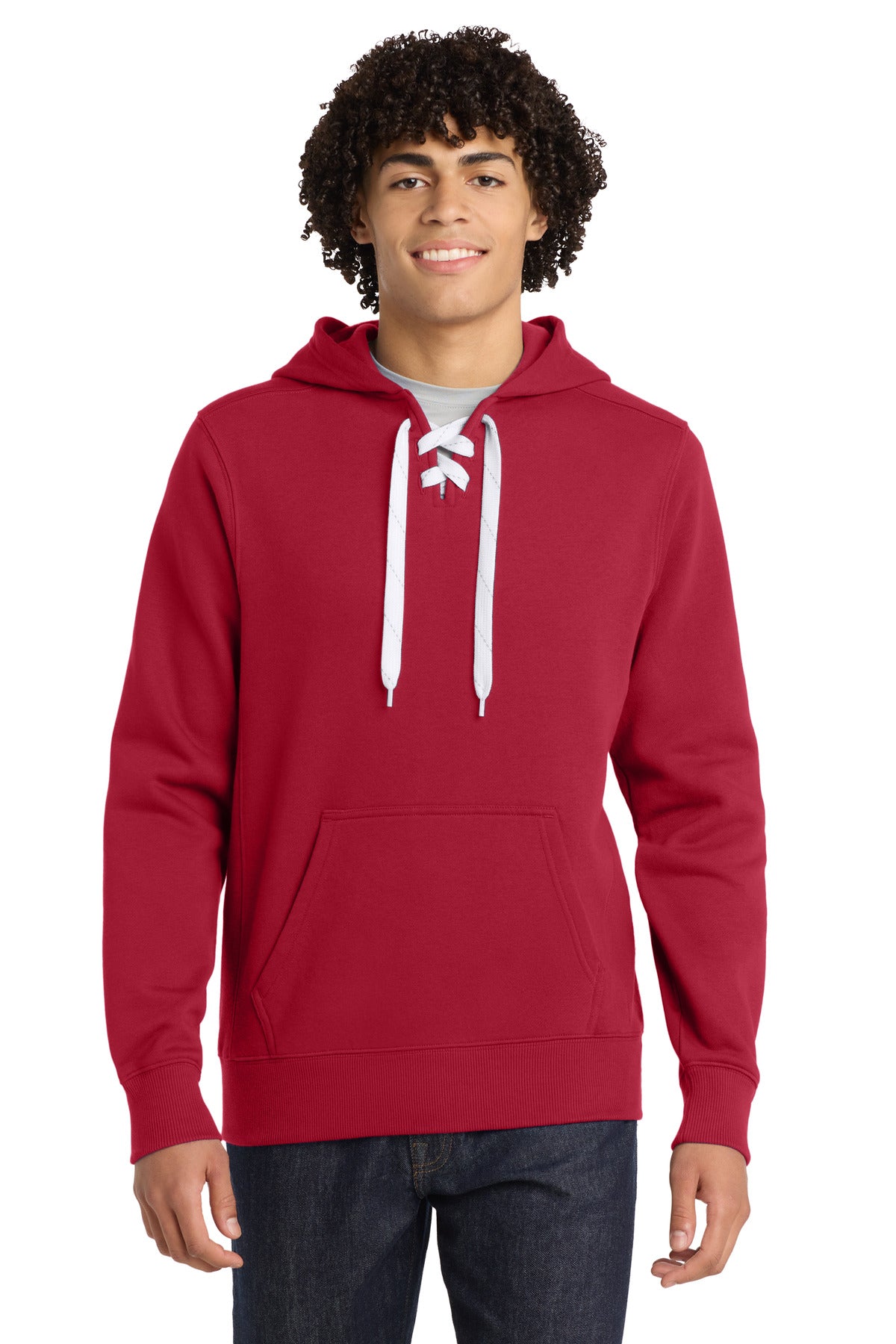 Sport-Tek Lace Up Pullover Hooded Sweatshirt. ST271 - Deep Red