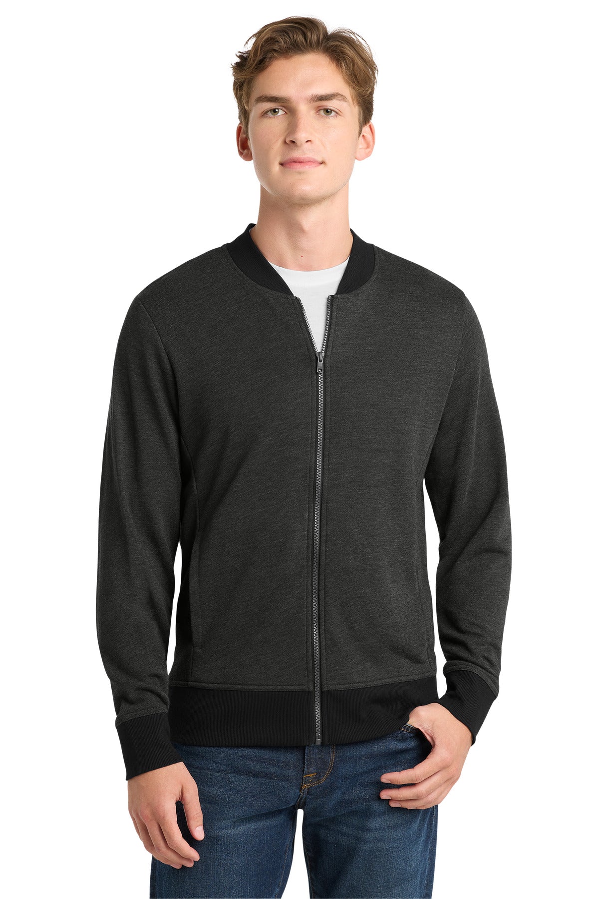 Sport-Tek  Lightweight French Terry Bomber. ST274 - Heather Black