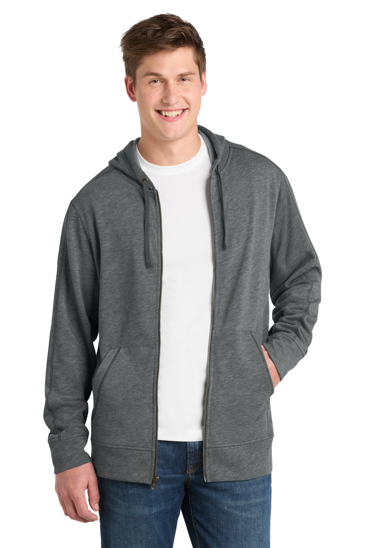 Sport-Tek  PosiCharge  Tri-Blend Wicking Fleece Full-Zip Hooded Jacket ST293 - Dark Grey Heather