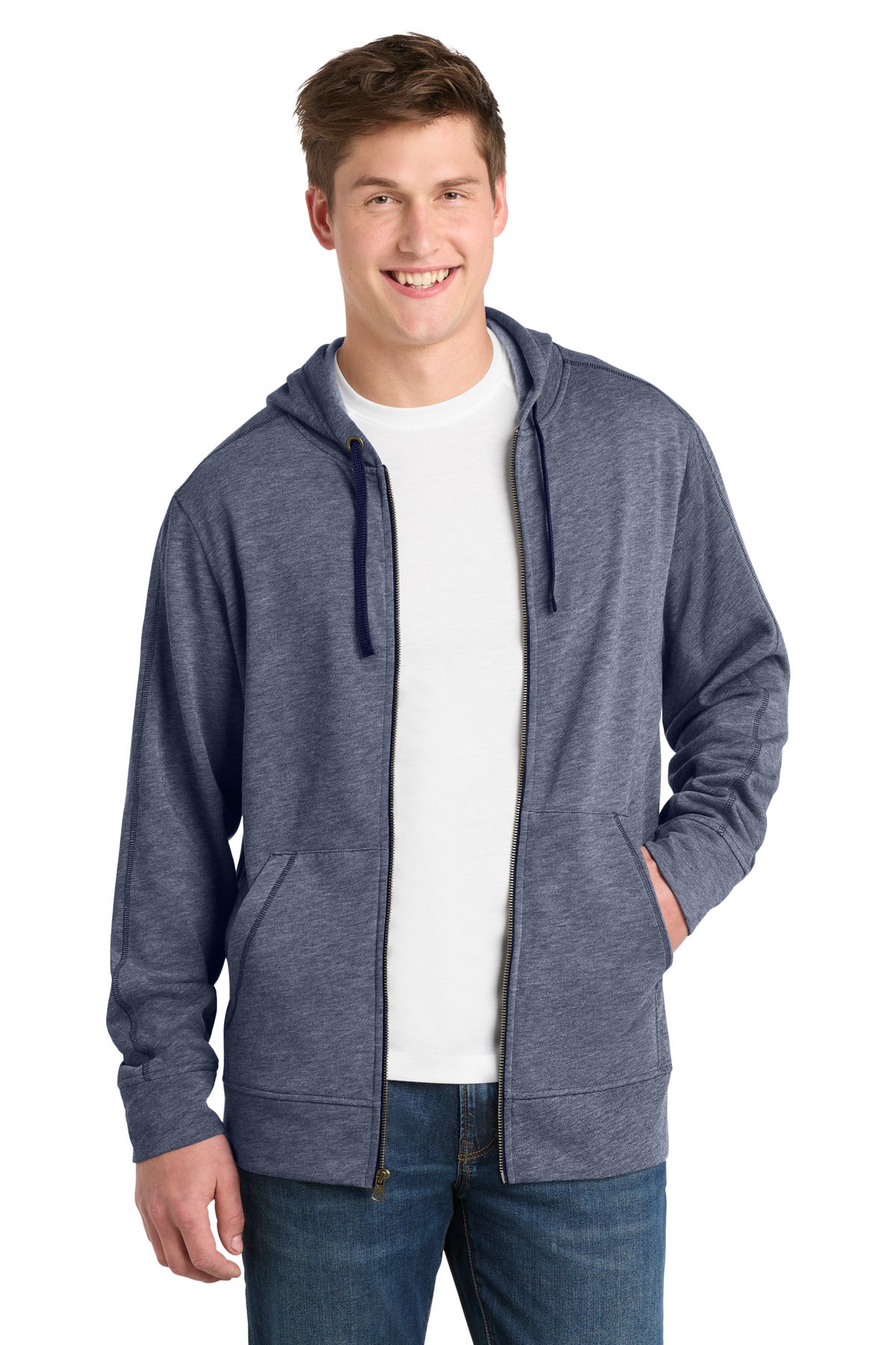 Sport-Tek  PosiCharge  Tri-Blend Wicking Fleece Full-Zip Hooded Jacket ST293 - True Navy Heather