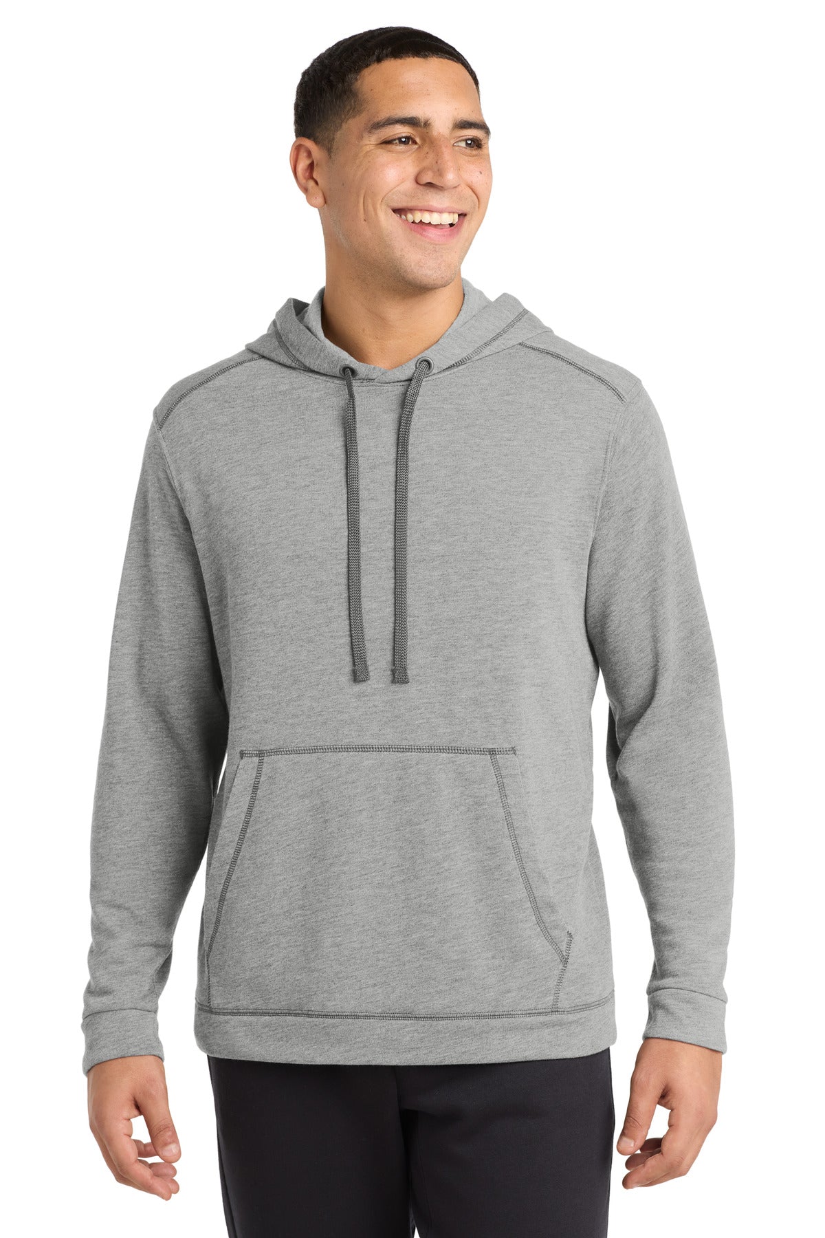 Sport-Tek  PosiCharge  Tri-Blend Wicking Fleece Hooded Pullover. ST296 - Light Grey Heather