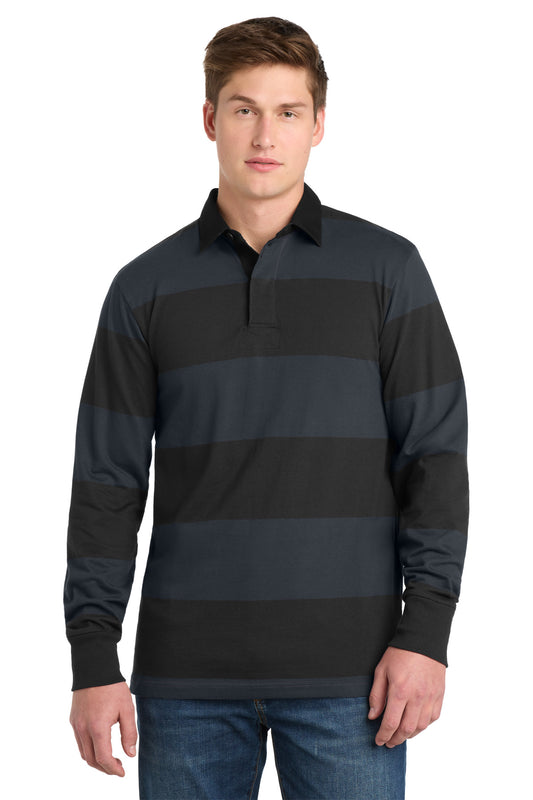 Sport-Tek Classic Long Sleeve Rugby Polo. ST301 - Black/ Graphite