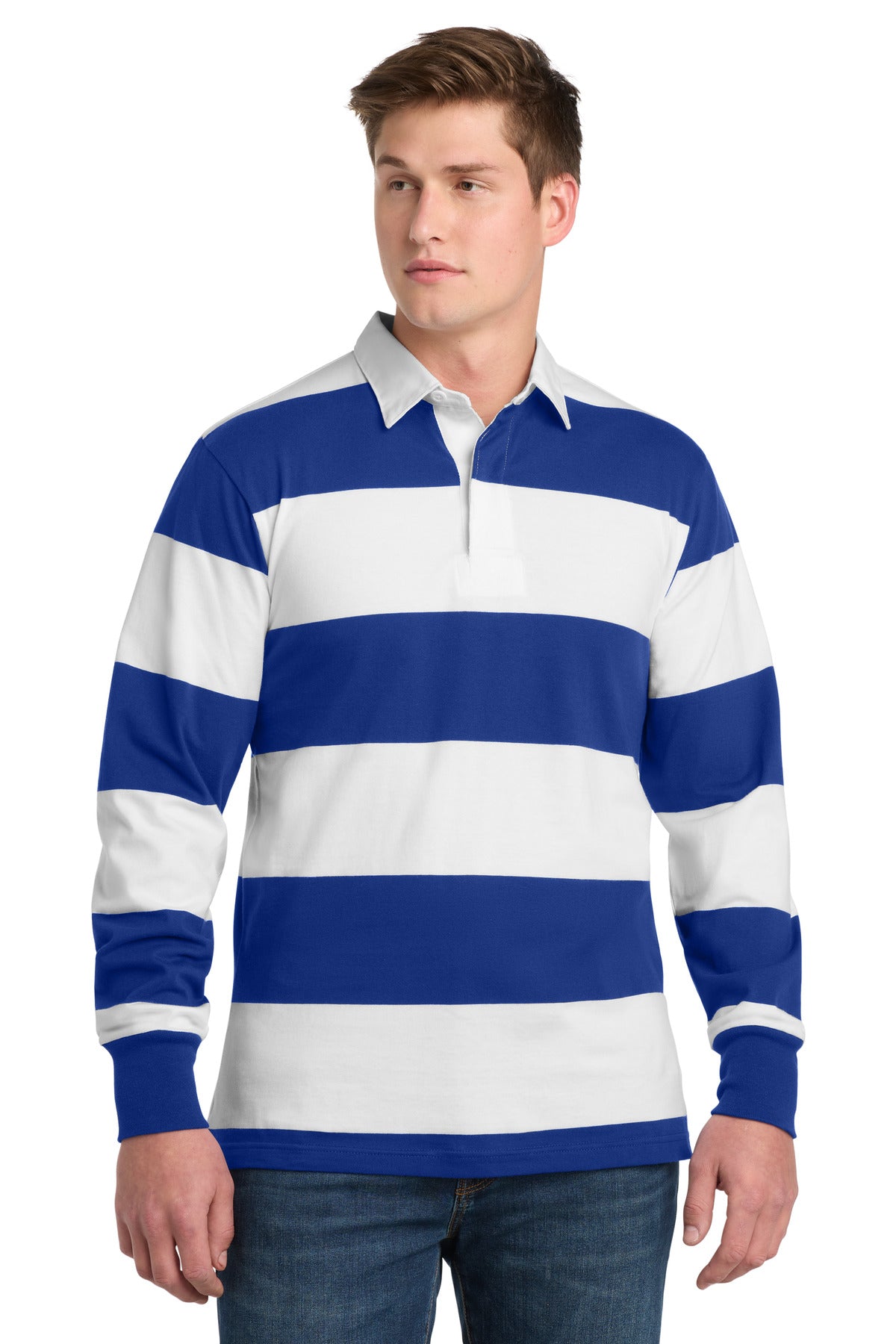 Sport-Tek Classic Long Sleeve Rugby Polo. ST301 - True Royal/ White