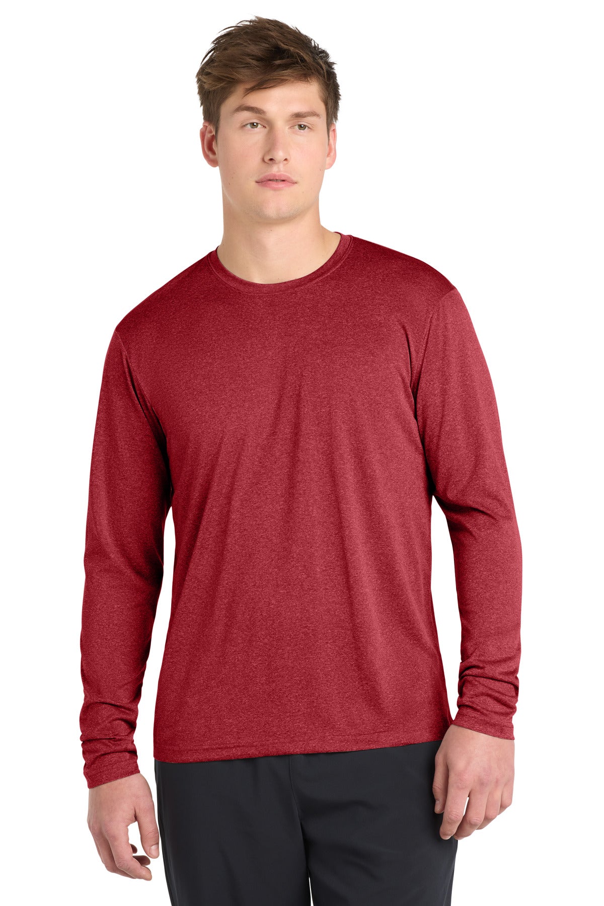 Sport-Tek Long Sleeve Heather Contender Tee. ST360LS - Scarlet Heather