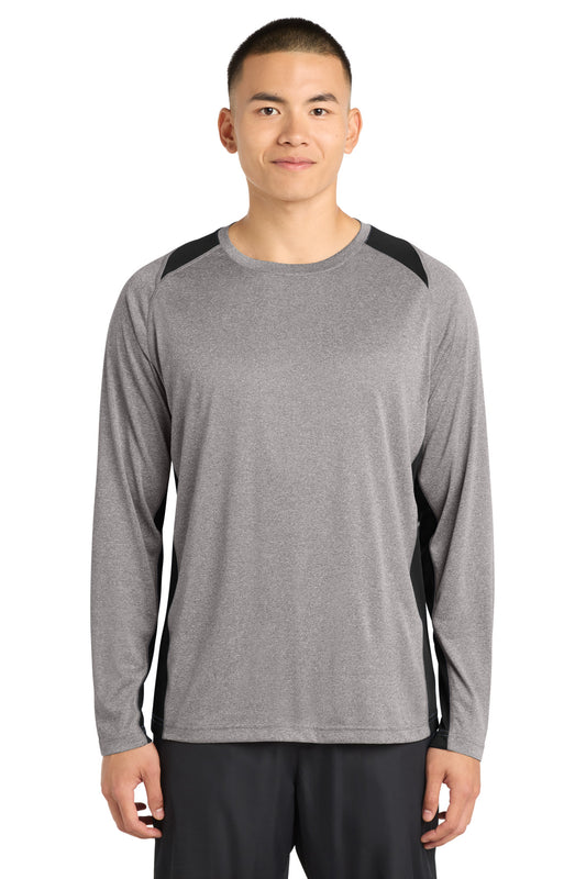Sport-Tek Long Sleeve Heather Colorblock Contender Tee. ST361LS - Vintage Heather/ Black