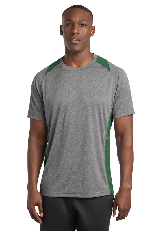 Sport-Tek Heather Colorblock Contender Tee. ST361 - Vintage Heather/ Forest Green