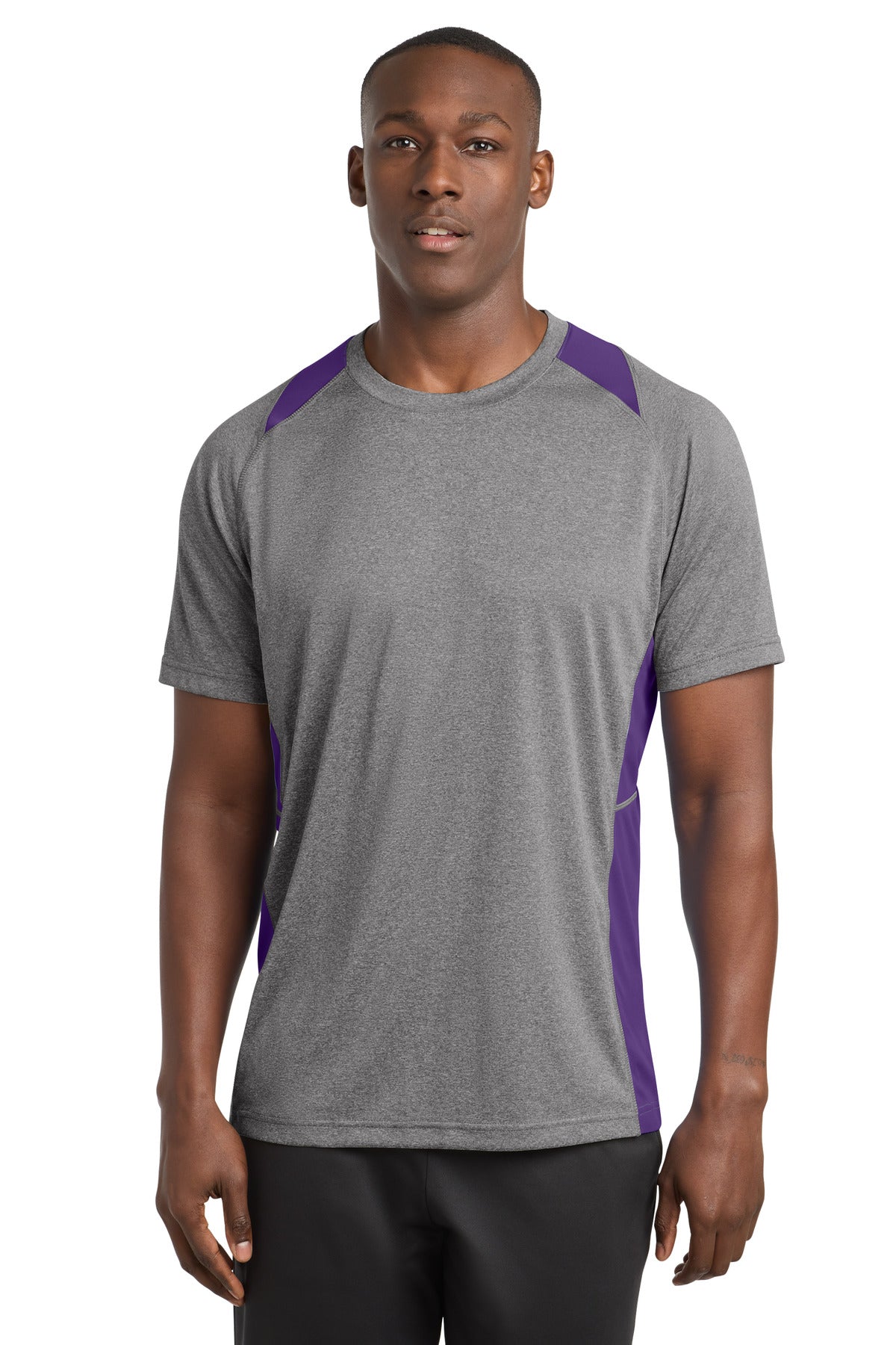 Sport-Tek Heather Colorblock Contender Tee. ST361 - Vintage Heather/ Purple