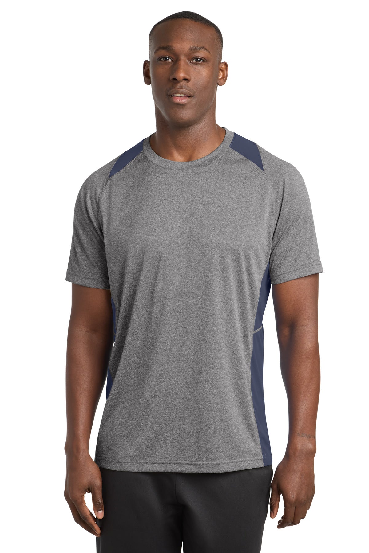 Sport-Tek Heather Colorblock Contender Tee. ST361 - Vintage Heather/ True Navy
